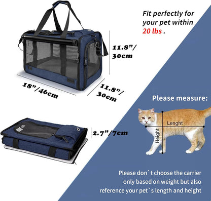 Medium Cat Carrier Large Cat 15 lbs+ Soft Pet Carrier Small Puppy/Ventilated 2 Kittens Car Travel