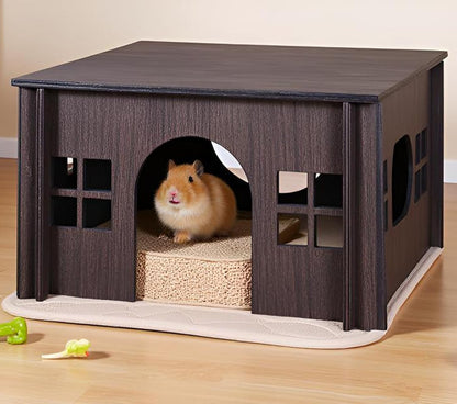 Wooden Guinea Pig House with Windows,Hamster Hideout, Large Size Suitable for Two Guinea Pig