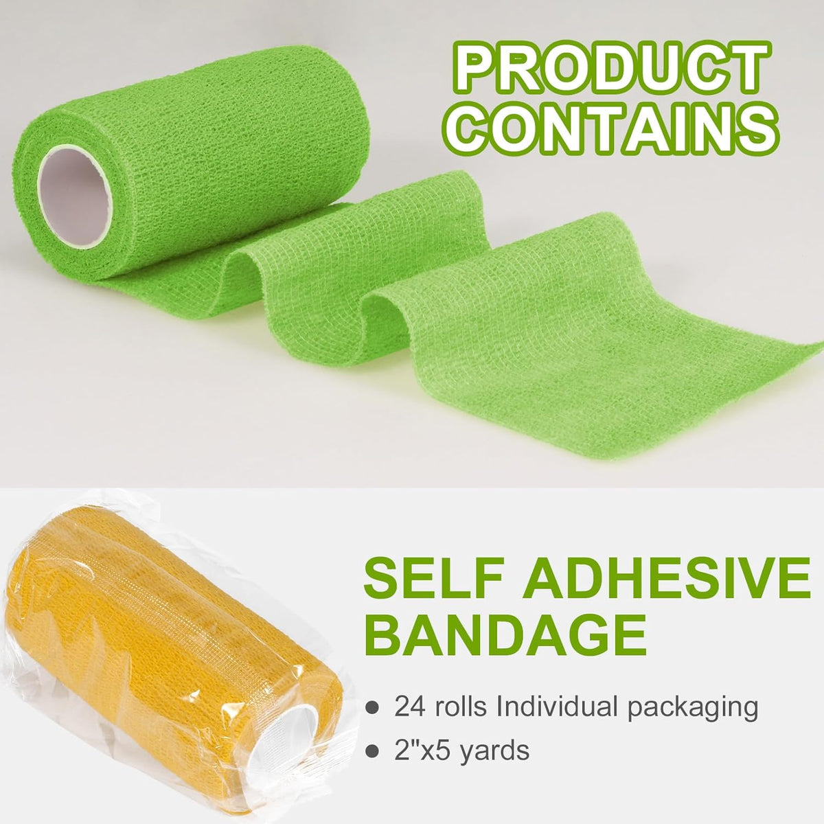24 Pack Self Adhesive Bandage Wrap, 4” x 5 Yards Elastic Cohesive Bandage Wrap Self Adherent