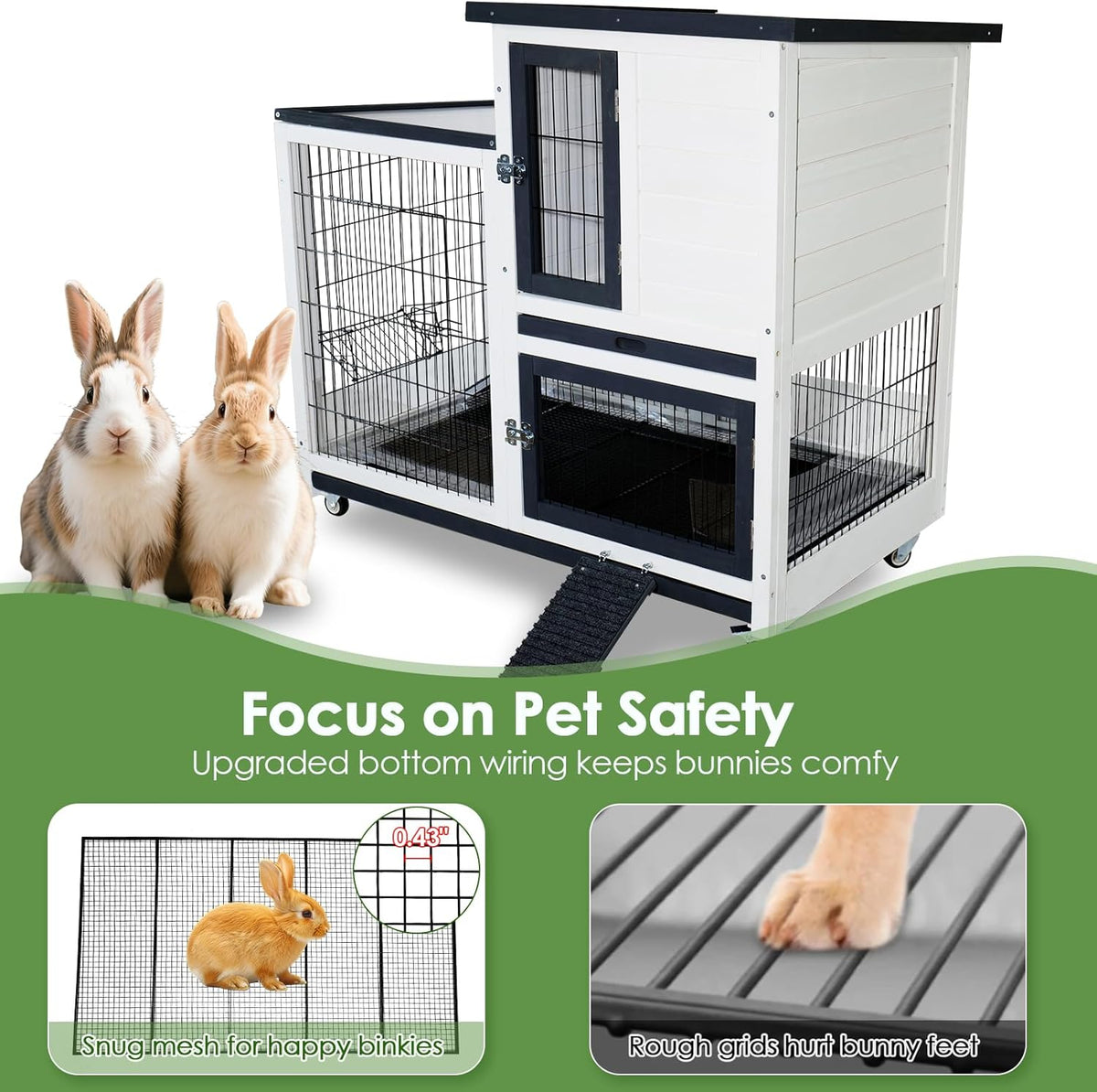 Bunny Hutch Indoor Rabbit Cage Outdoor 2-Story Rabbit House with Urine Guards and 2 Removable Tray