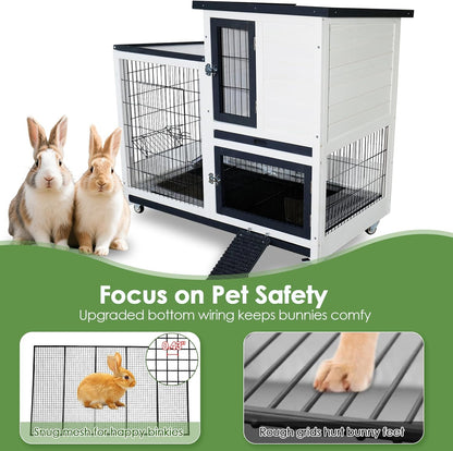 Bunny Hutch Indoor Rabbit Cage Outdoor 2-Story Rabbit House with Urine Guards and 2 Removable Tray