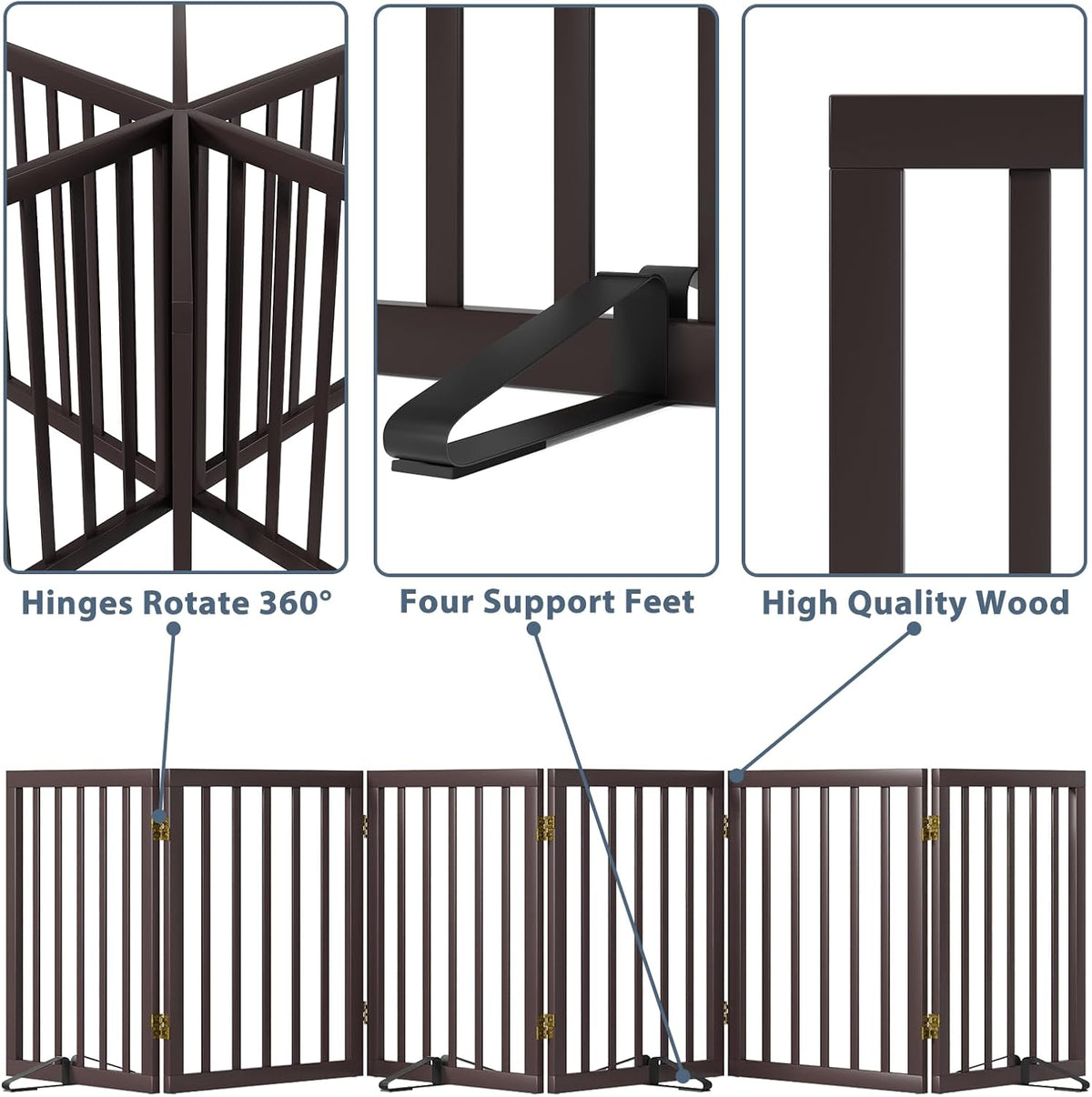 Dog Gates for The House Doorways Extra Wide 110 Inches Wood Freestanding Pet Gates for Dogs Indoor