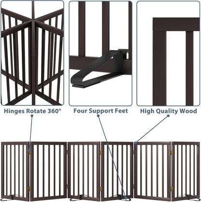 Dog Gates for The House Doorways Extra Wide 110 Inches Wood Freestanding Pet Gates for Dogs Indoor