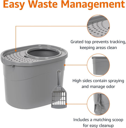 Amazon Basics Large Cat Litter Box with High Sides, Top Entry, Includes Scoop, 20.5 x 14.75 x 14.38