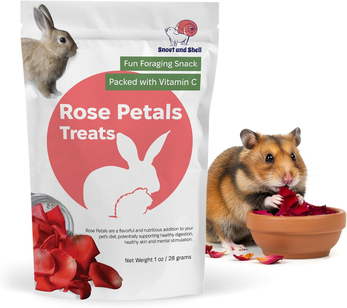 Snout and Shell Rose Petals Treats – Natural Snack for Rabbits, Guinea Pigs & Chinchillas – Vitamin