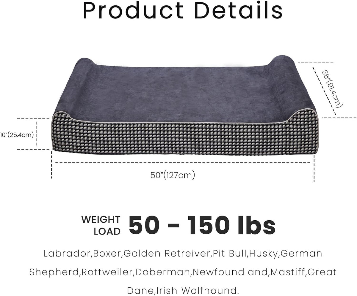 Laifug Orthopedic Memory Foam Extra Large Dog Bed with Pillow and Durable Water Proof Liner &