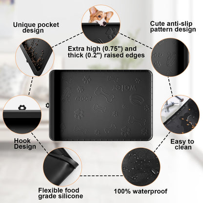 Dog Food Mat - Silicone Dog Mat for Food and Water - 28" x 20" Pet Feeding Mats with Residue