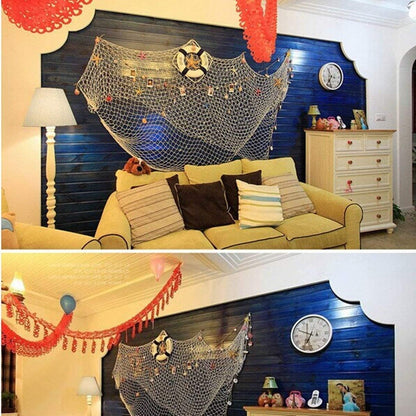 Nature Fish Net Wall Decoration with Shells, Ocean Themed Wall Hangings Fishing Net Party Decor for