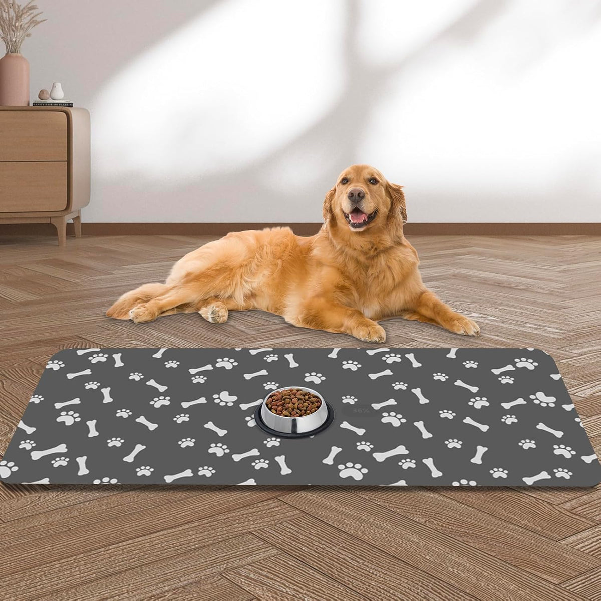 Dog Food Mat, Extra Large 39.4"x31.5" Absorbent Dog Mat for Food and Water, Non Skid Cat Bowl Mat