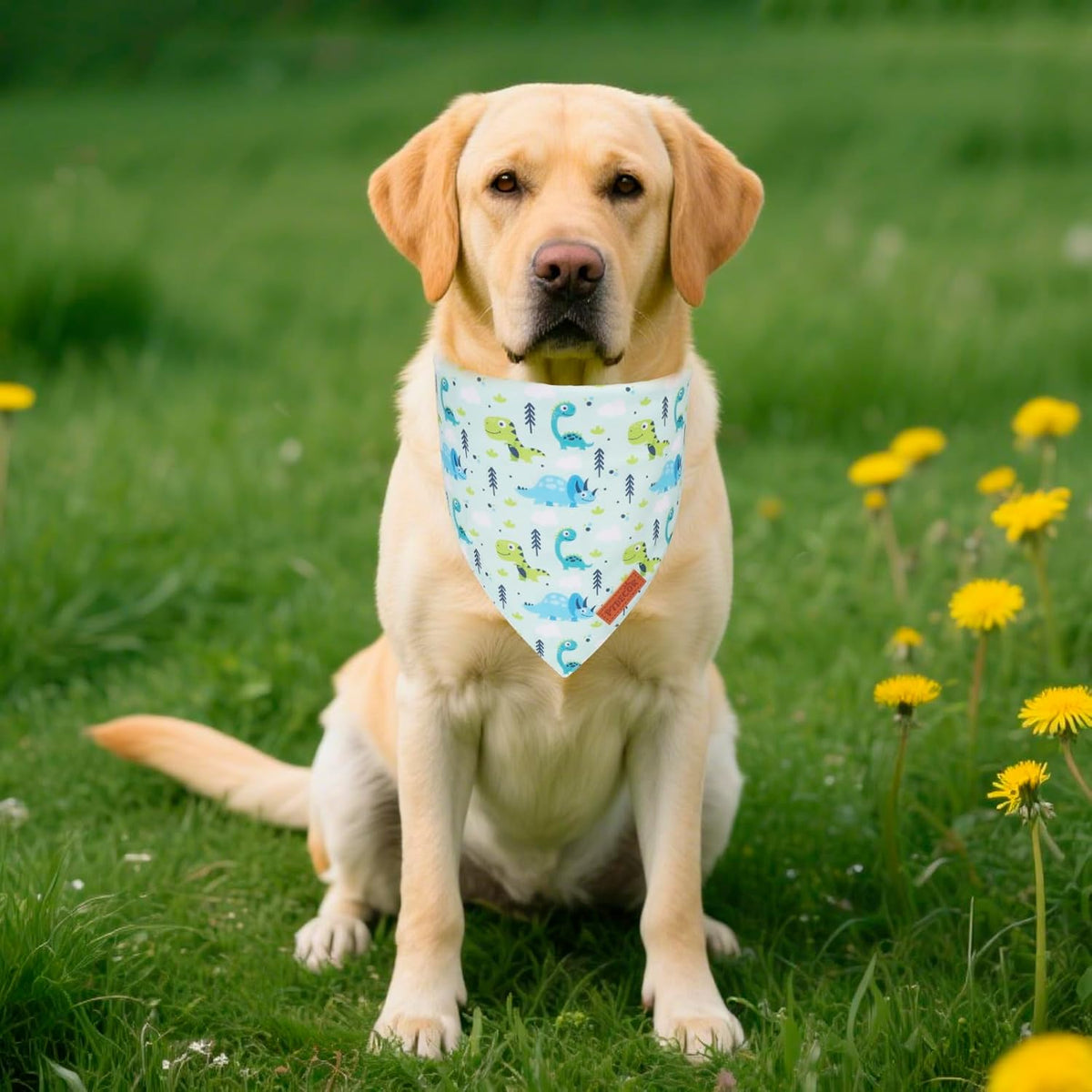 PTDECOR Dinosaurs Dog Bandana, Dinosaurs Design Reversible Pet Scarf Bib, Premium Durable Fabric