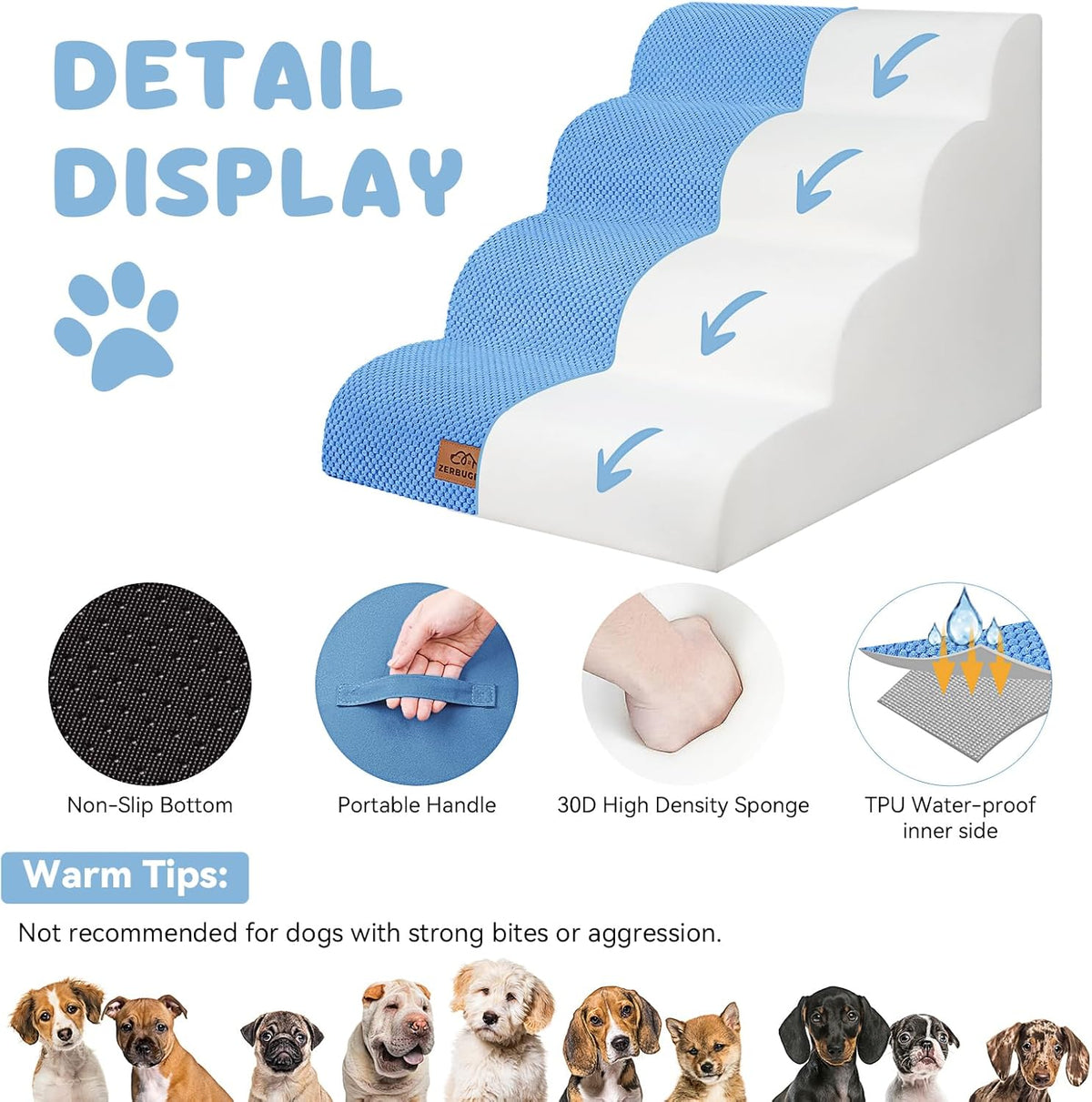 Dog Ramp and Stair for Bed 16" H-20 H,3-Step Cat Stair for Sofa and Chair,4-Step Dog Ramp for High
