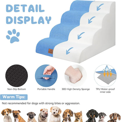 Dog Ramp and Stair for Bed 16" H-20 H,3-Step Cat Stair for Sofa and Chair,4-Step Dog Ramp for High