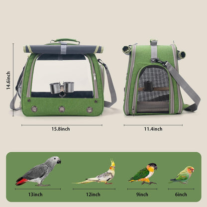 Bird Carrier Parrot Travel Cage with Perch, Food Bowl, Tray and Breathable Clear Window, Bird