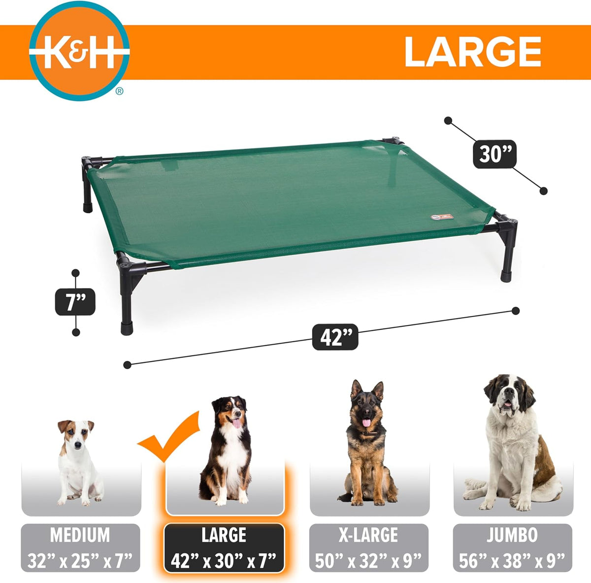 K&H Pet Products Cooling Elevated Dog Bed, Outdoor Raised Cot with Waterproof Breathable Mesh for