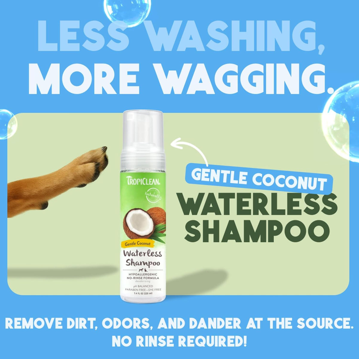 TropiClean Hypoallergenic Waterless Dog Shampoo | Dry Shampoo for Allergies & Sensitive Skin | Safe
