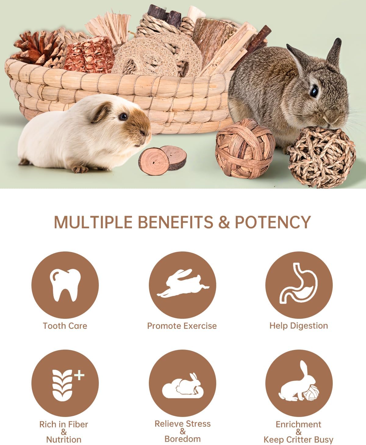 31PCS Rabbit Chew Treat Toys for Teeth Health, Natural Bunny Enrichment Toys for Boredom & Stress