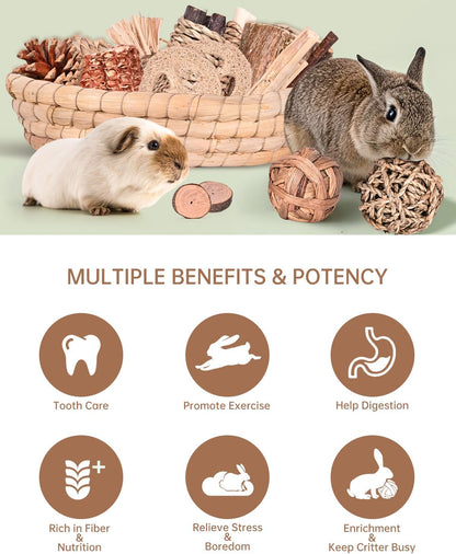 31PCS Rabbit Chew Treat Toys for Teeth Health, Natural Bunny Enrichment Toys for Boredom & Stress