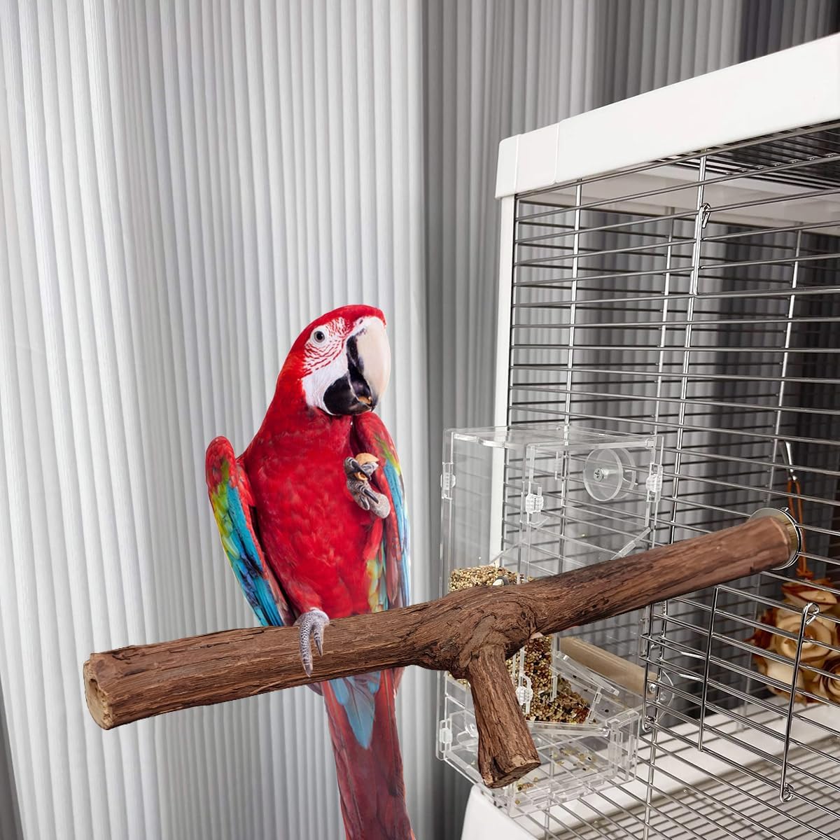 4 Pcs Natural Wooden Bird Perch Parrot Stand, 2 Grape Wood Perches, A Stand Fork Standing Branch, A