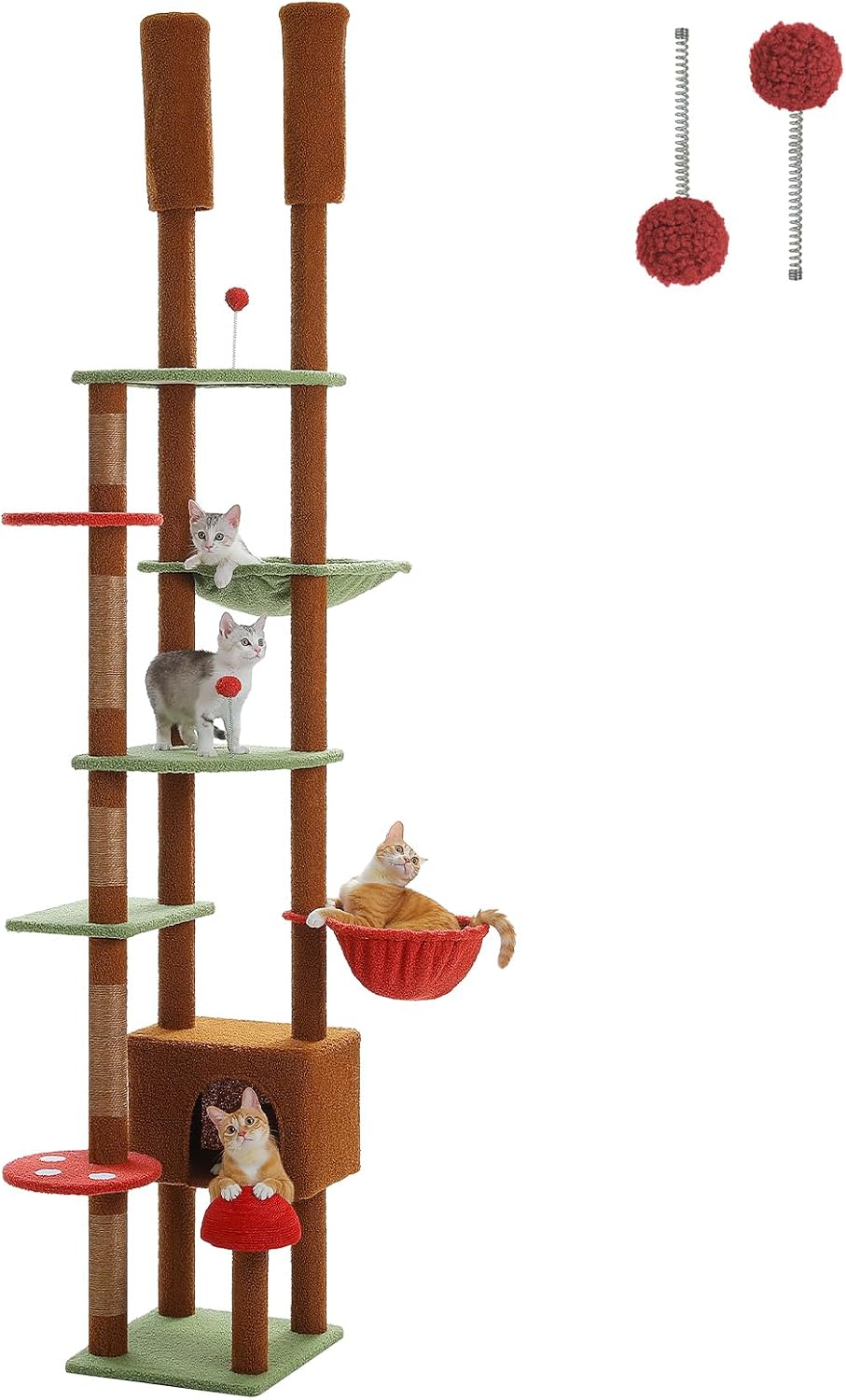 PEQULTI Mushroom Cat Tree Floor to Ceiling Cat Tower Adjustable Height (90.5''-100.4'' =