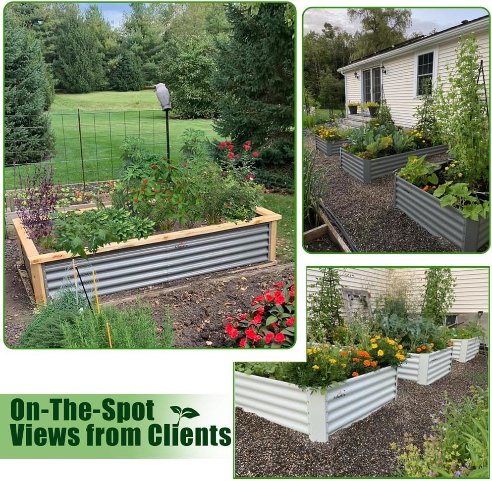 A ANLEOLIFE 8X4X1.5ft Galvanized Raised Garden Bed Kit, Rectangular Large Metal Deep Root Planters
