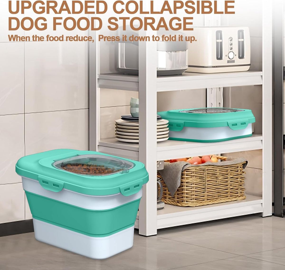 Dog Food Storage Container, 10lb to 13lb Collapsible Dog Cat Food Containers with Airtight Clear