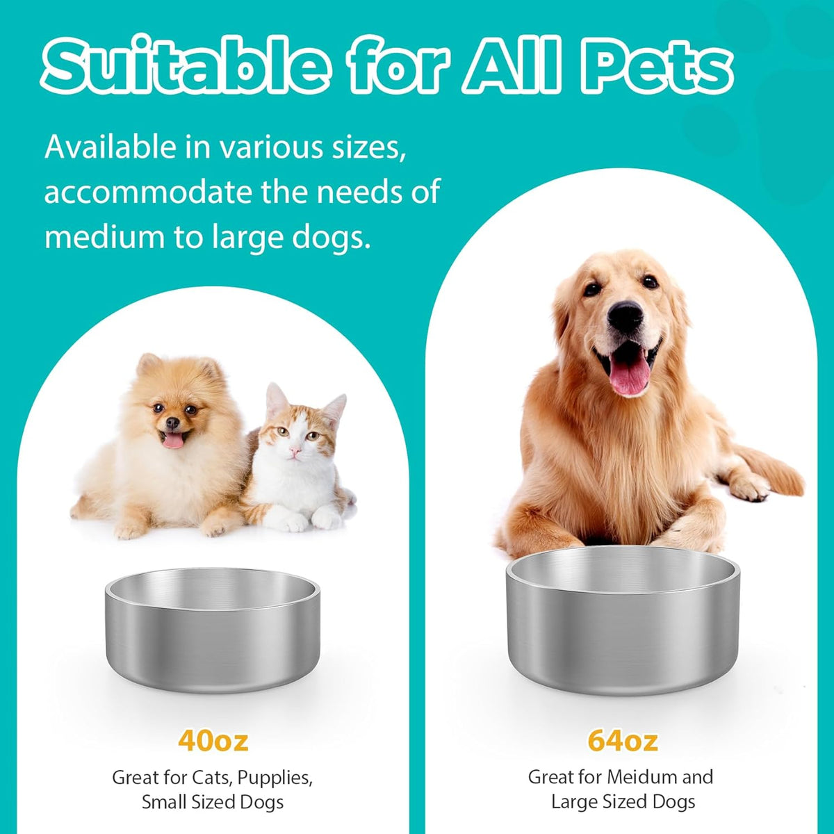 LIANLAI Stainless Steel Dog Bowls, Rust-Resistant Metal Large Dog Bowl, Double-Walled Puppy Water