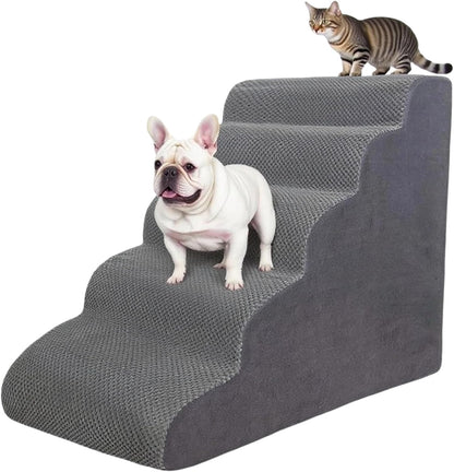5 Step Pet Stairs Ramp for High Beds Sofas 5-30 Inch with Sturdy Non Slip Waterproof Pads, Machine