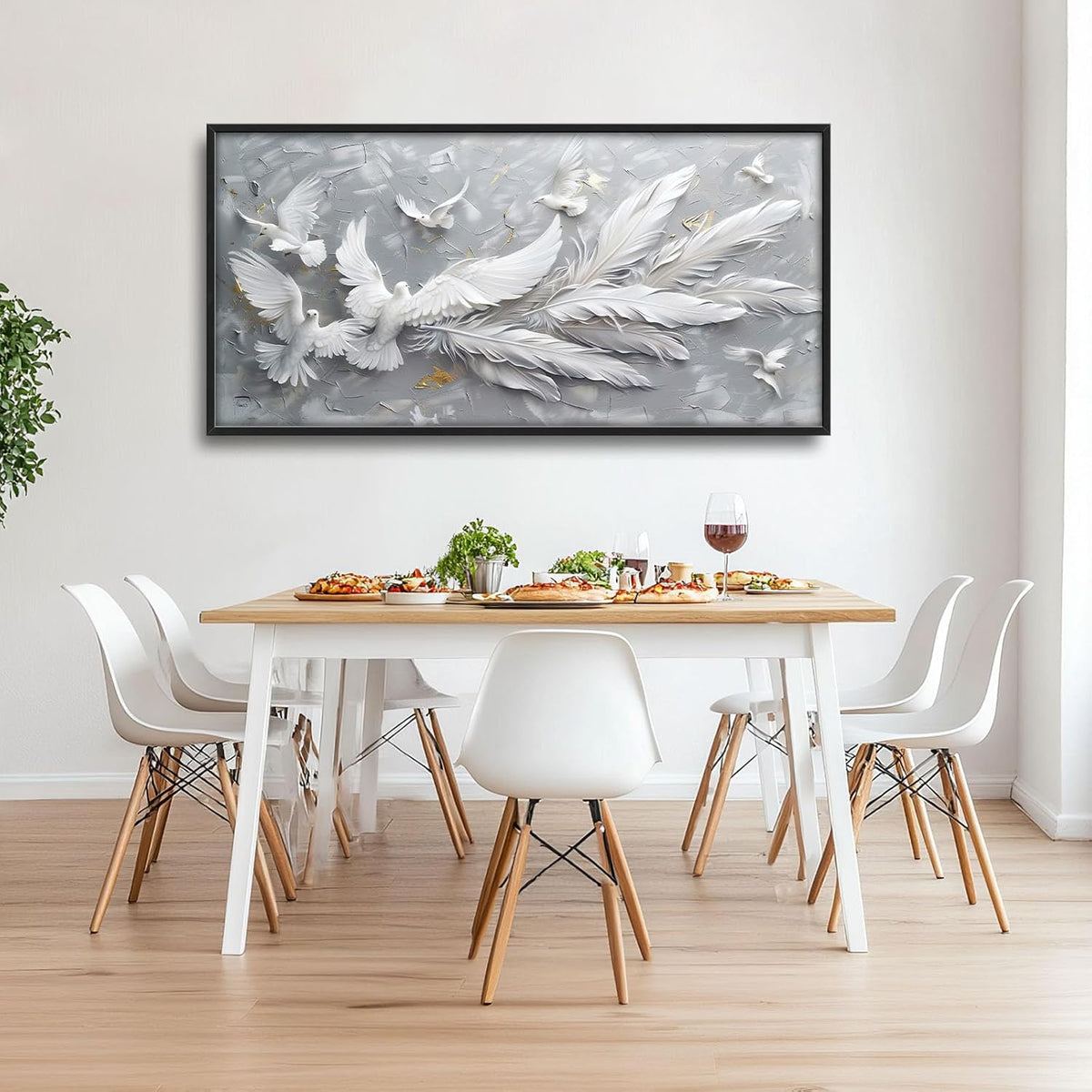 Quorin Feather Dove Bird Large Wall Art White Gray Holy Wings Pictures Peaceful Birds Flying Wall