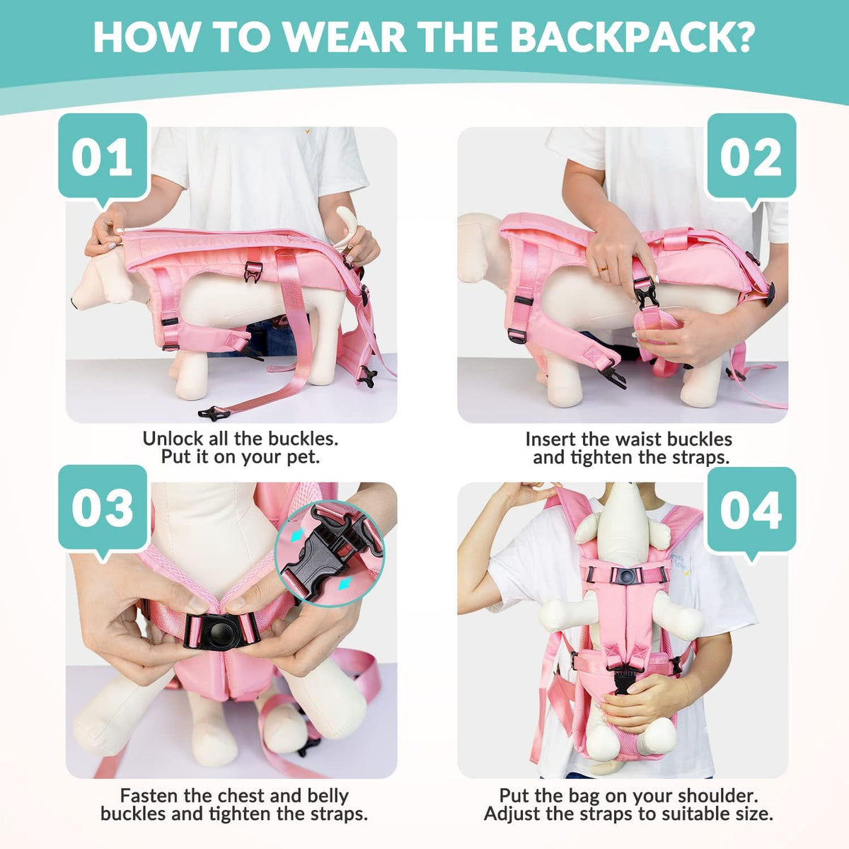 Lukovee Dog Backpack Carrier, Legs Out Easy-fit Dog Front Carrier for Small Medium Dogs, Adjustable