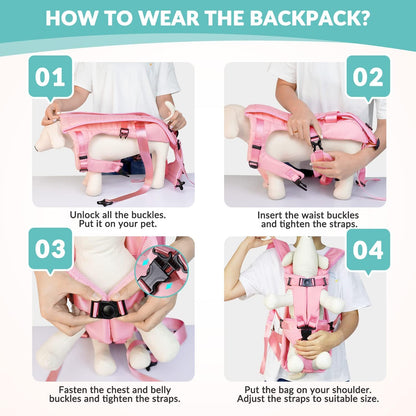 Lukovee Dog Backpack Carrier, Legs Out Easy-fit Dog Front Carrier for Small Medium Dogs, Adjustable