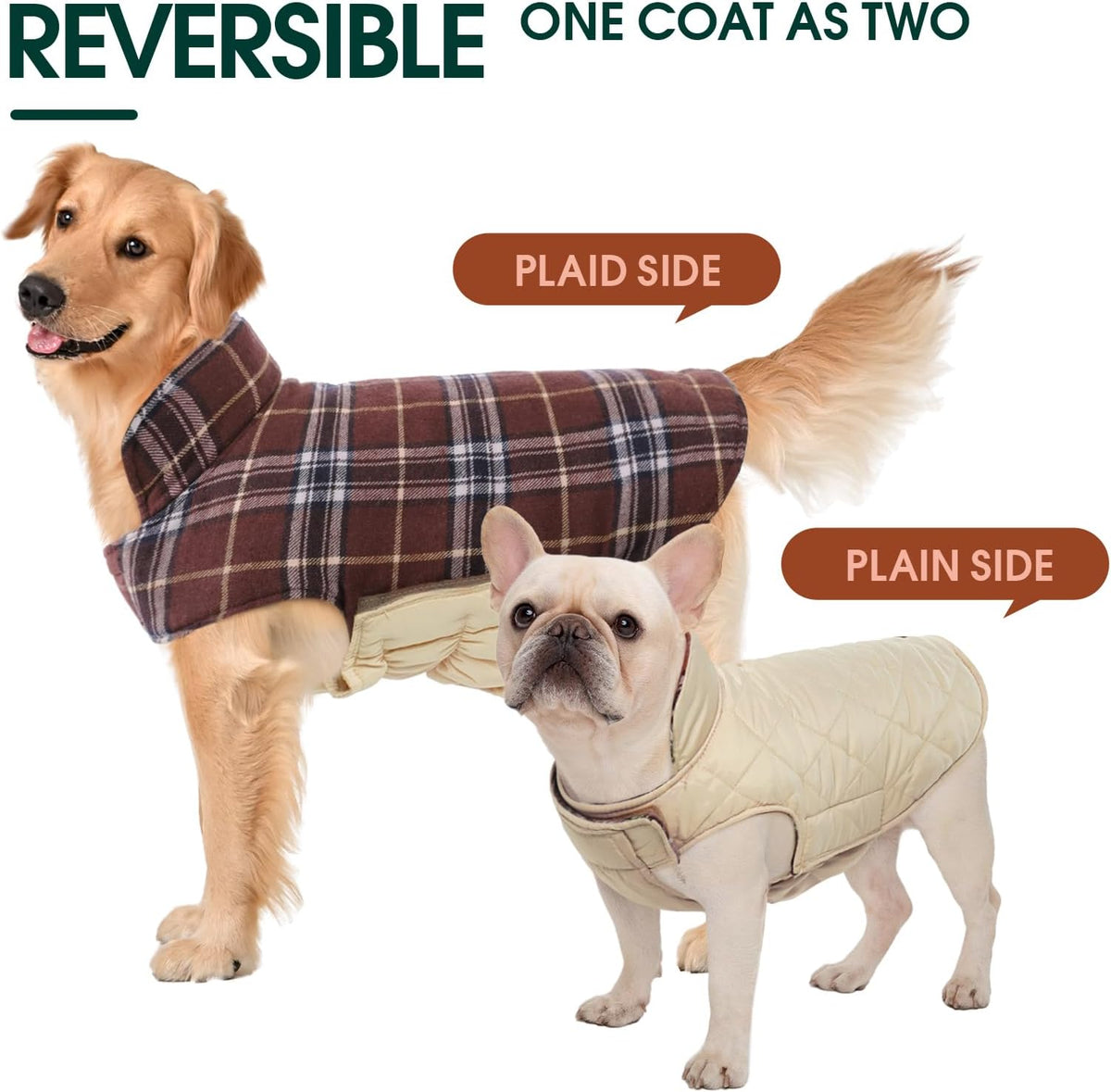 Kuoser Waterproof Dog Coat, Reversible Dog Jacket for Large Dogs, Adjustable Durable Doggie Winter