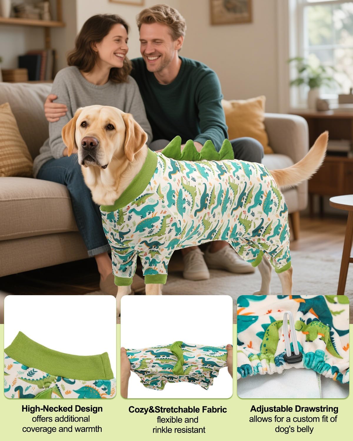 CuteBone Dinosaur Costume Dog Pajamas, Stretchy Spandex Crystal Velvet Sleepwear Coat for Small