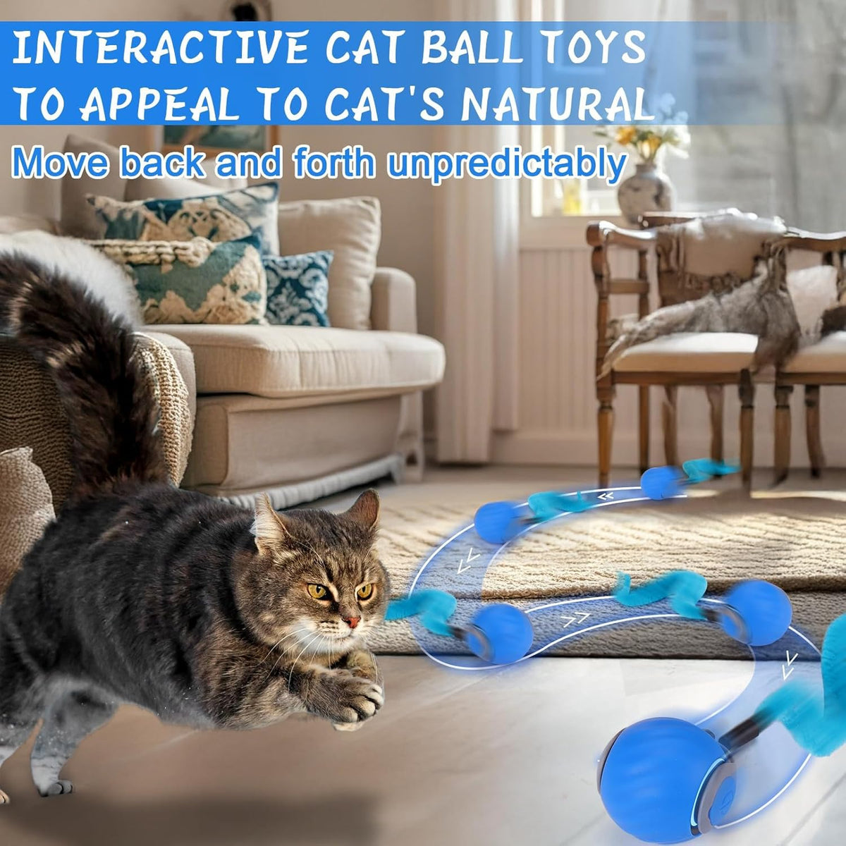 Interactive Cat Toy Ball - Motion-Activated, USB Rechargeable Cat Toys for Indoor Cats with