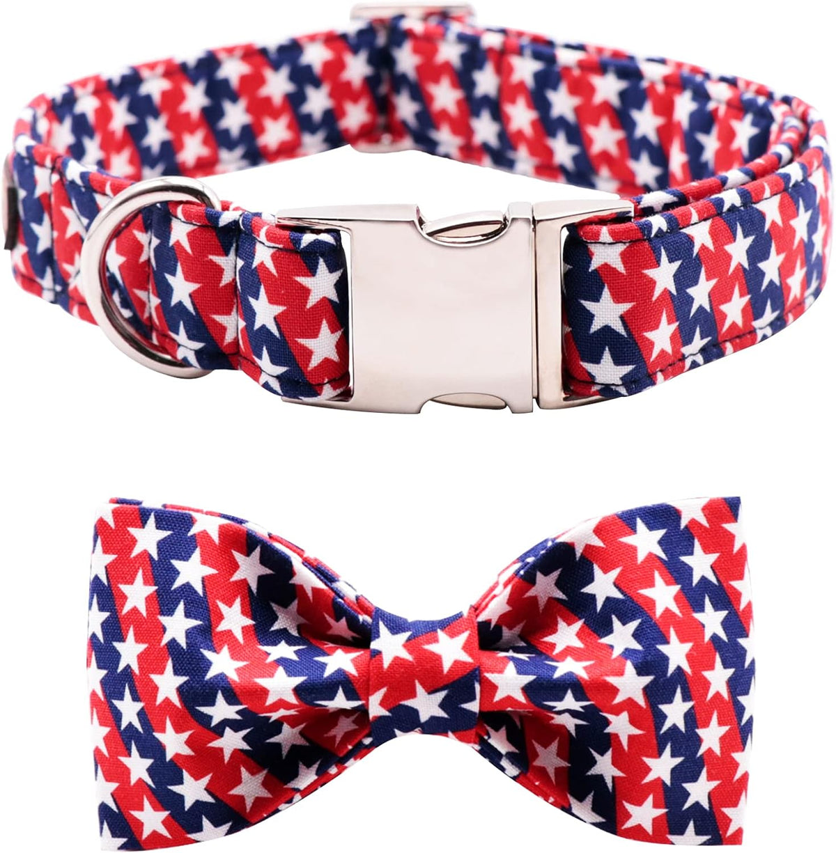 Lionet Paws Patriotic Dog Collar with Bowtie, 4th of July, Soft and Comfortable, Adjustable Collar