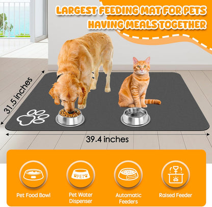 Dog Food Mat, 39.4"x31.5" Largest Absorbent Dog Mat for Food and Water, Non Skid Cat Bowl Mat, No