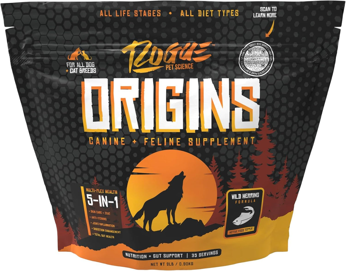 Origins 5-in-1 Dog Supplement - Powdered Food Topper w/Natural Omega 3 Fish Oil - Supports Healthy