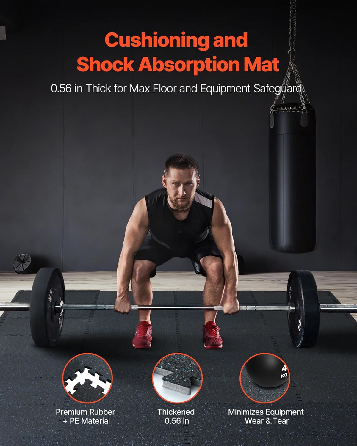 VEVOR 0.56 Inch Thick Gym Floor Mats, 12 Tiles Rubber Top with EVA Foam, 25" x 25" Gym Flooring