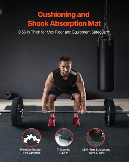 VEVOR 0.56 Inch Thick Gym Floor Mats, 12 Tiles Rubber Top with EVA Foam, 25" x 25" Gym Flooring