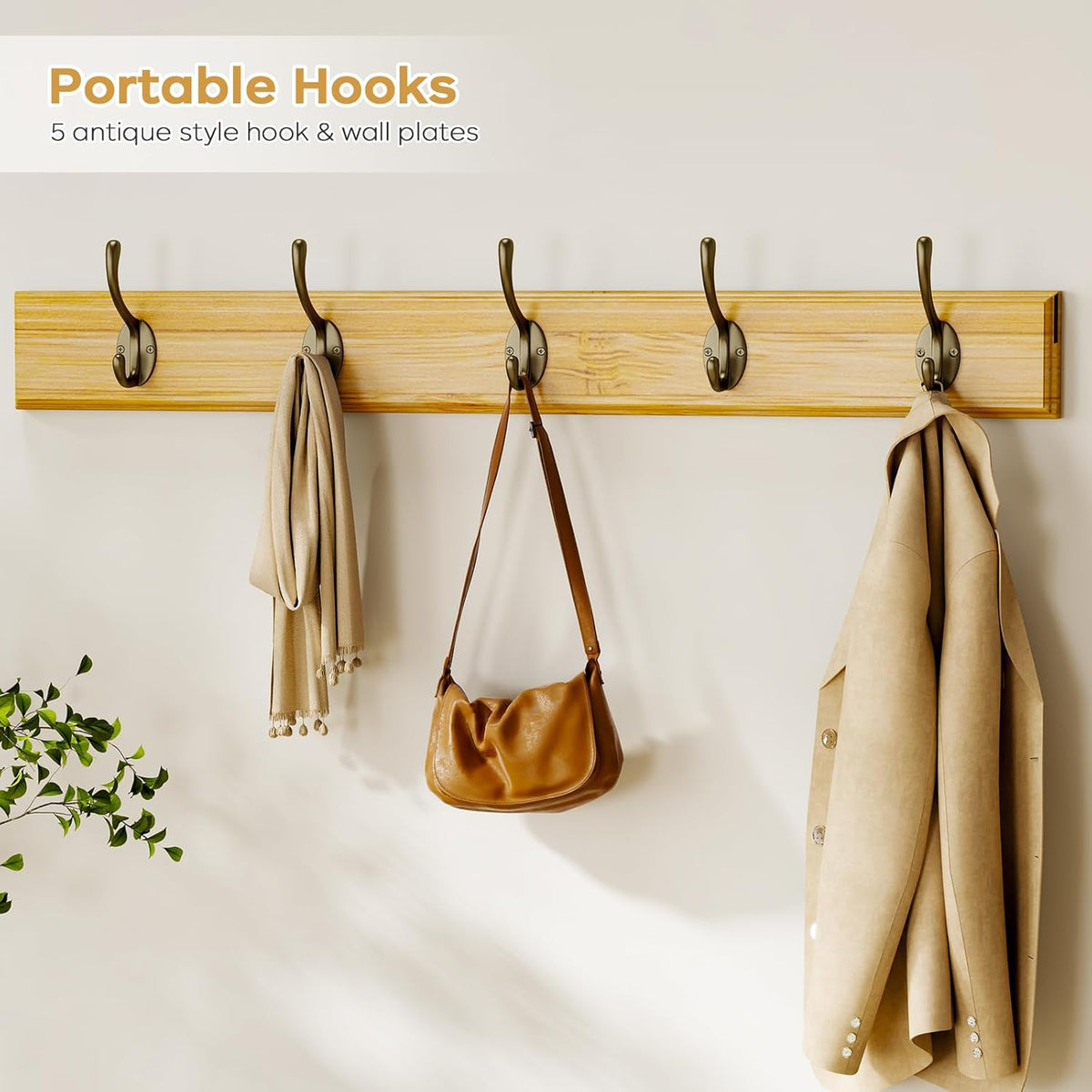 Coat Rack Shoe Bench Set, Bamboo Shoe Storage Bench with Seat Cushion & 5 Hooks, Hall Tree Entryway