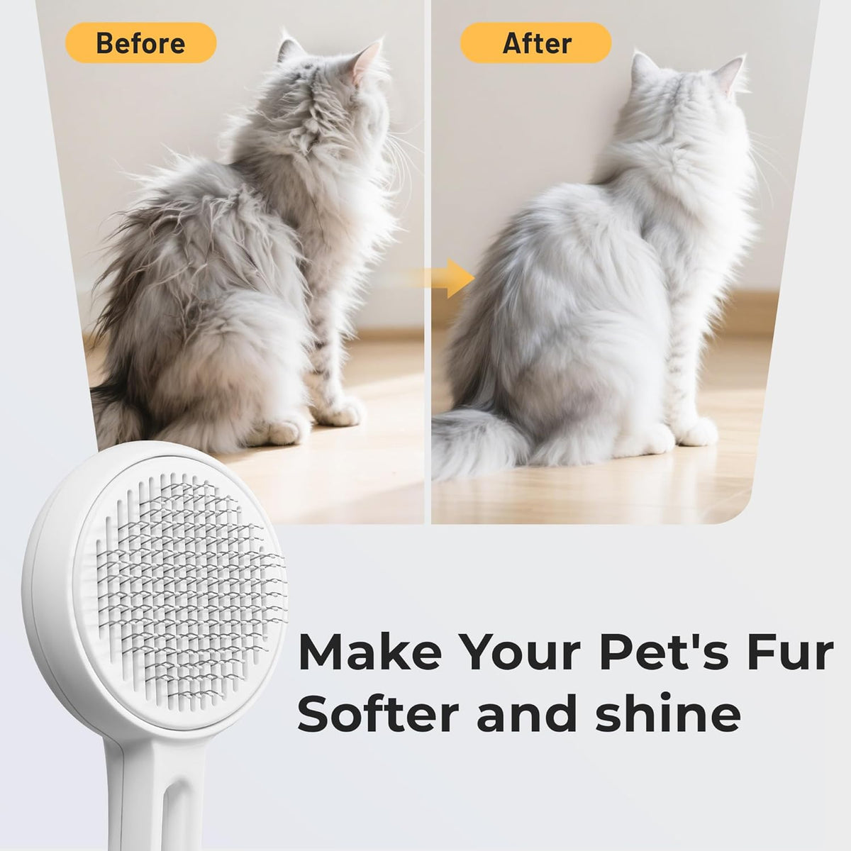 Self Cleaning Slicker Cat Brush - Skin Friendly Shedding Grooming Tool for Dogs & Cats, Pet
