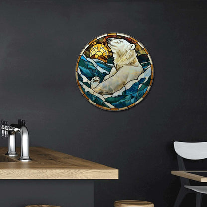 Lygond Metal Sign Tin Sign Circular Stained Glass Polar Bear Boho Decorations For Home For Gift 8×8