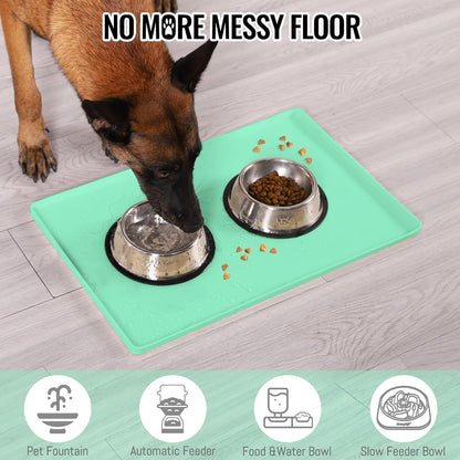 MateeyLife Dog & Cat Food Mat - Waterproof, Nonslip Dog Bowl Mats with Raised Edges, Silicone Matt