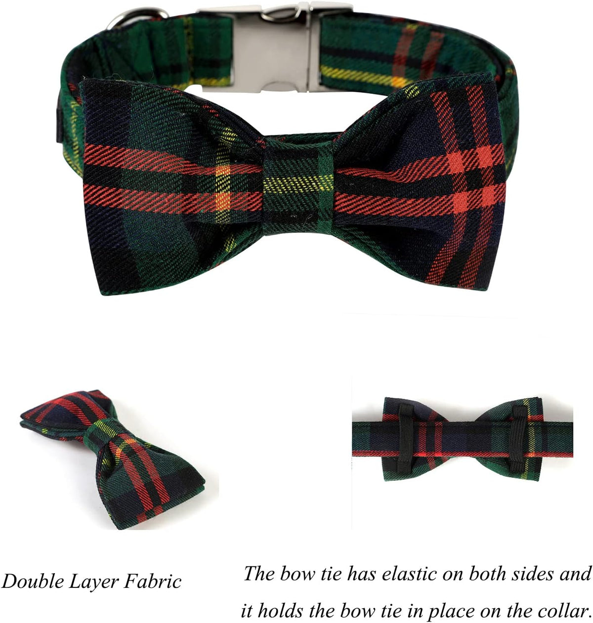 Lionet Paws Christmas Dog Collar with Bowtie Durable Adjustable Handmade Comfortable Bow Tie Dog