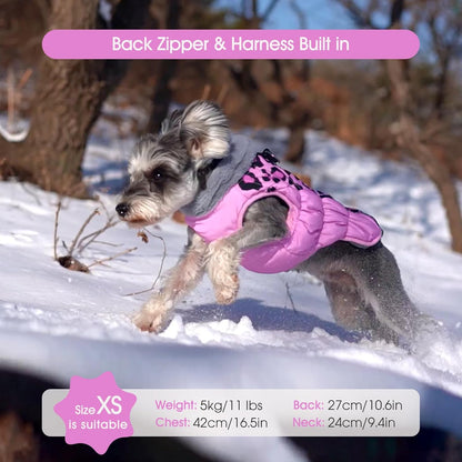 FUAMEY Dog Coat for Small Dogs,Waterproof Dog Winter Jacket with Harness Built in Puppy Cold
