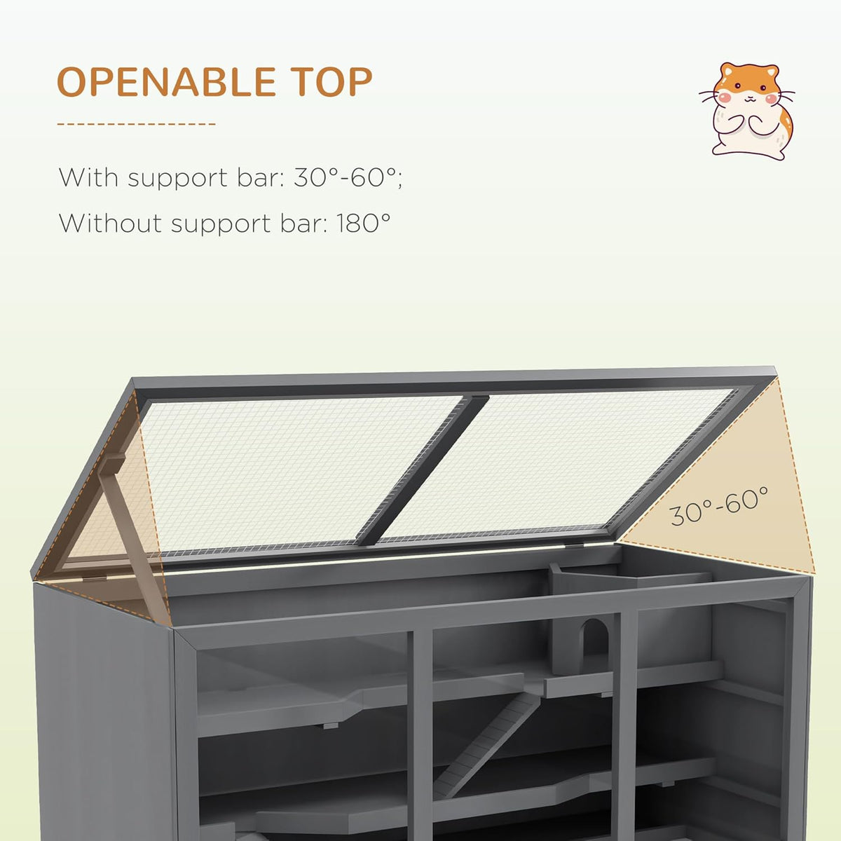 PawHut 45" Extra Large Wooden Hamster Cage, 3-Layer Chewproof Rat Cage with Opening Roof, Hut