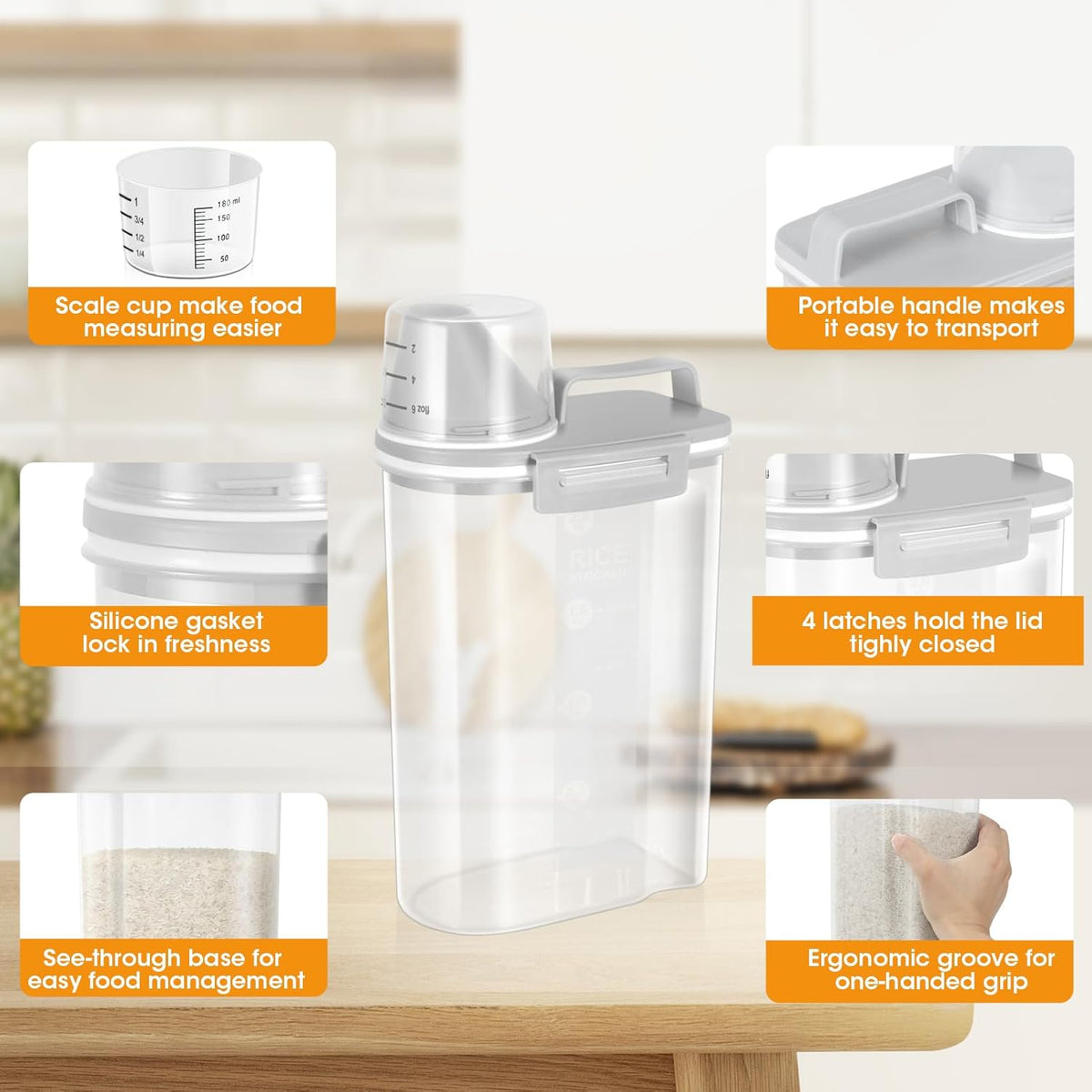 TBMax Rice Storage Container 2 Pack, Plastic Kitchen Pantry Food Storage Container with Cup, Small