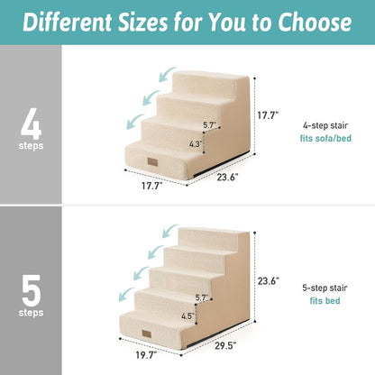 Dog Stairs for Small Dogs, 5 Tier Wider Pet Stairs for High Beds, 23.6" H Non-Slip Dog Steps for