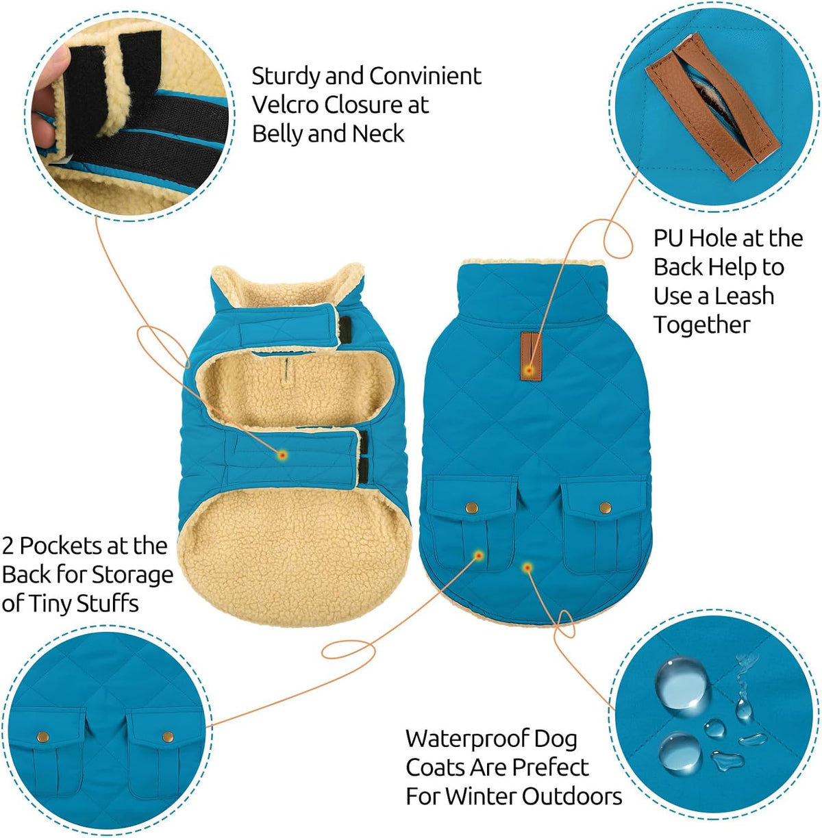 Queenmore Dog Winter Coat Warm Puffer Jacket Waterproof Plush Lining Thermal Cold Weather Vest for