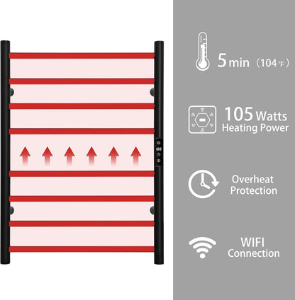 KEG Smart WiFi Towel Warmer Wall Mounted with Built-in Timer and Temperature Adjust Control, 8 Bars
