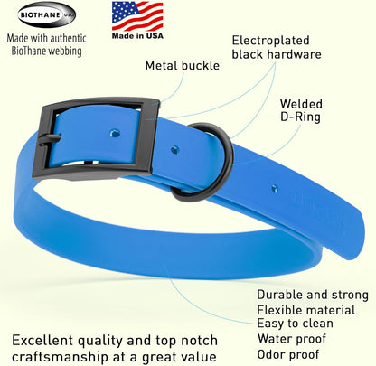 Dogline Biothane Waterproof Dog Collar Strong Coated Nylon Webbing with Black Hardware Odor- Proof